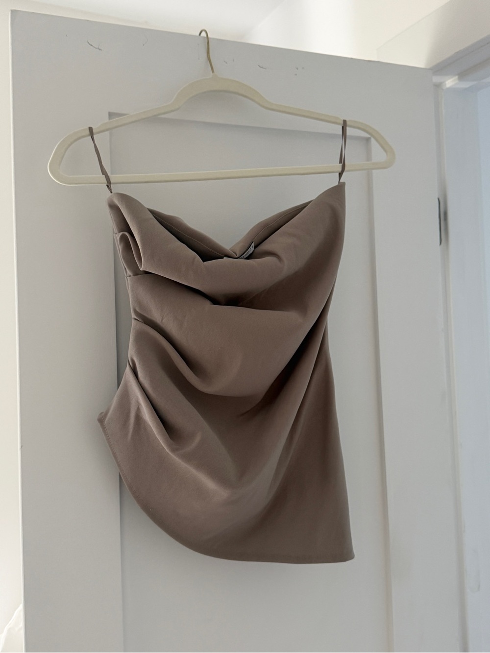 Zara Draped Taupe-Asymmetrical Satin Skirt